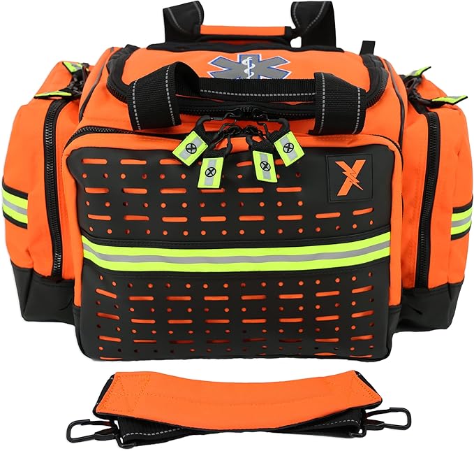 Lightning X Personalized EMT Trauma Bag – Large ALS Medical Bag with 6 Color-Coded Pouches MOLLE Panel Waterproof Bottom Reflective EMS Gear Custom Embroidered Name or Logo | LXMB35
