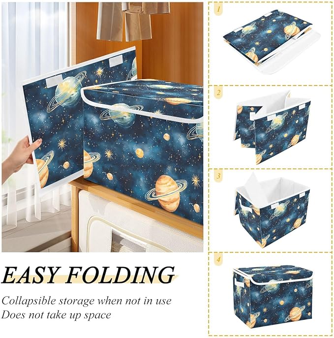 Storage Cube with Lid Watercolor Space Print 16.5×12.6×11.8 IN Collapsible Large Capacity Foldable Storage Basket Bin Organizer