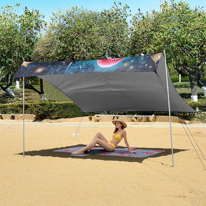 ALAZA Exotic Flamingo Stars Beach Tent Sun Shelter Portable Canopy Sunshade for Outdoor Camping Picnics Backyard Fun 10x9 ft