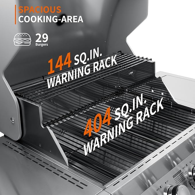 SKOK 4-Burner Propane Gas BBQ Grill with Side Burner &amp Porcelain-Enameled Grilling GratesStainless Steel Grill with 544 Sq. In. Grilling Area for Outdoor Cooking58000 BTU Output