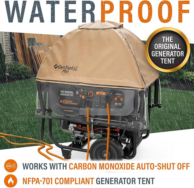 GenTent XL Open Frame Running Cover – Universal Kit Generator Tent for Larger Generators (Tan XL - Plus)