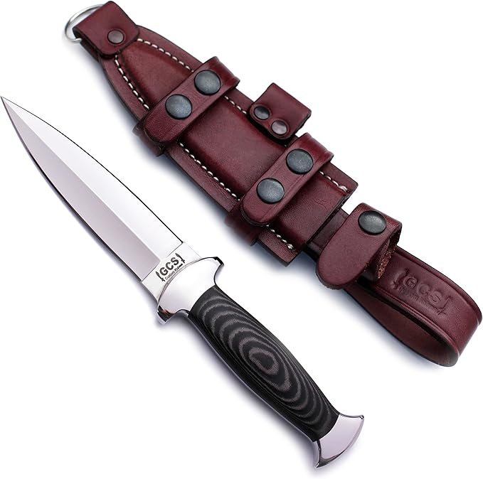 GCS Handmade Micarta Handle D2 Tool Steel Tactical Hunting Knife with leather sheath Full tang blade designed for Hunting &amp EDC GCS 183