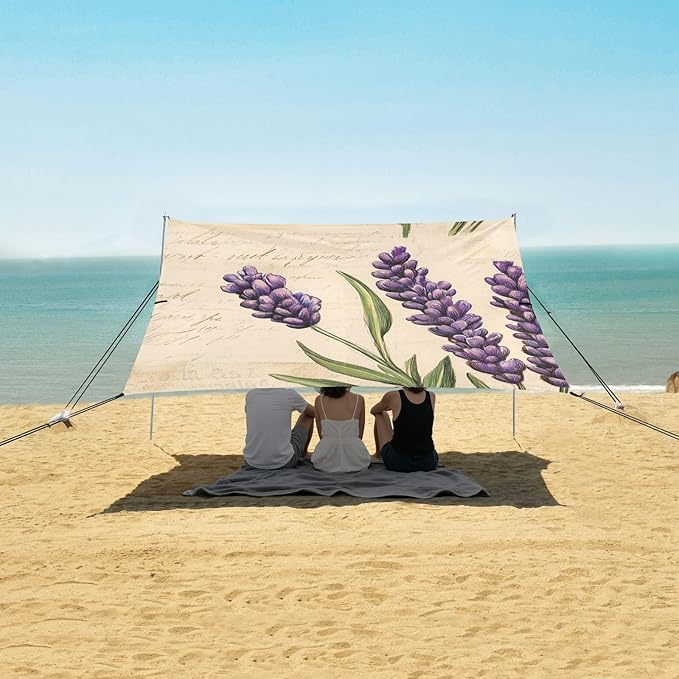 ALAZA Retro Style Lavender Beach Tent Sun Shelter Portable Canopy Sunshade for Outdoor Camping Picnics Backyard Fun 10x9 ft