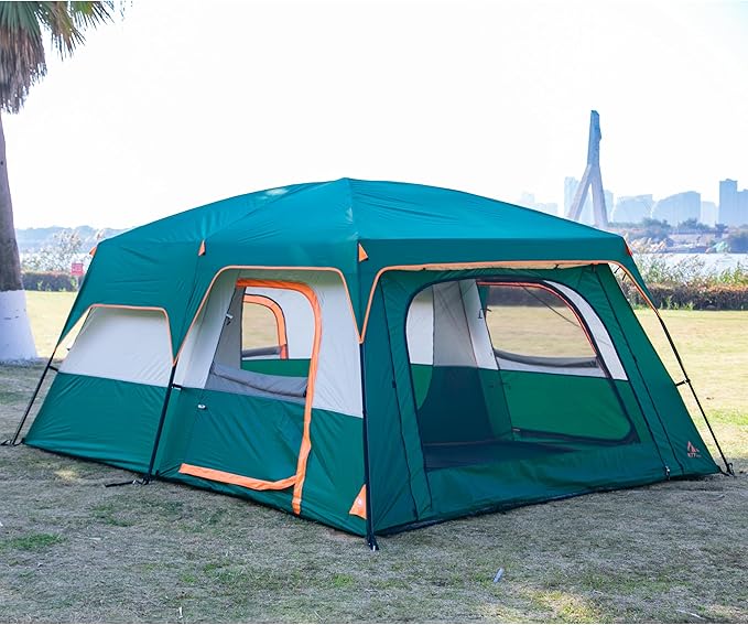 KTT Large Tent 6-8-10-12 PersonFamily Cabin Tents2 Rooms2 Doors and 4 Windows with MeshStraight WallWaterproofDouble LayerBig Tents for OutdoorPicnicCampingFamily Gathering