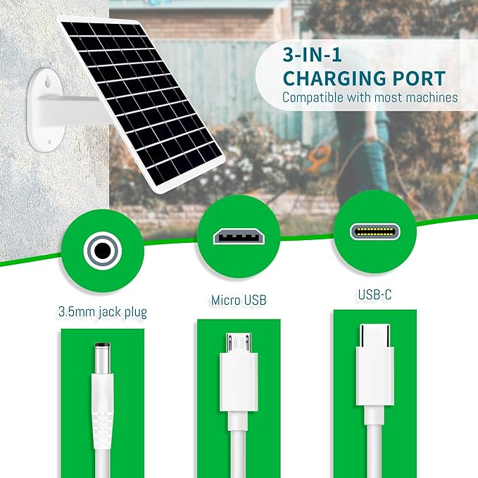 8W Solar Panel Built-in with SANYO 13200mAh Battery for Security Camera Outdoor 3in1 Plug Charger Panel for Trail Hunting Camera Support Emergency Power for Camping Hiking Lights Phones Tablet PC