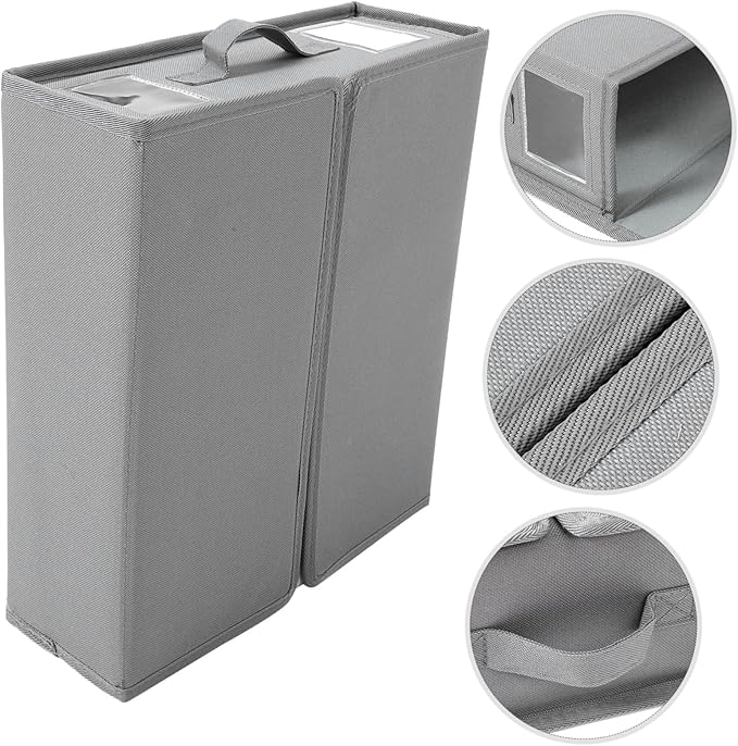 STOBAZA Foldable Bed Sheet Organizer for Blankets Lightweight Storage Bin with Zipper Closure for Wardrobe and Closet Organization Space-saving Container Grey Oxford
