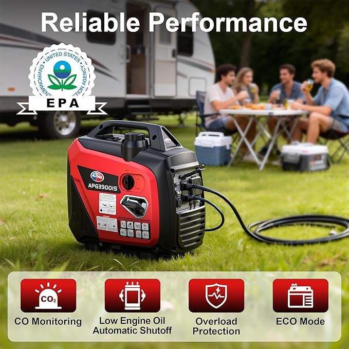 All-Power 3300W Portable Inverter Generator: Quiet Small Gasoline Generator RV Ready CO-Sensor ECO Mode EPA Compliant 4-Stroke 143cc Gas Powered Emergency Backup for Outdoor Camping Home Use