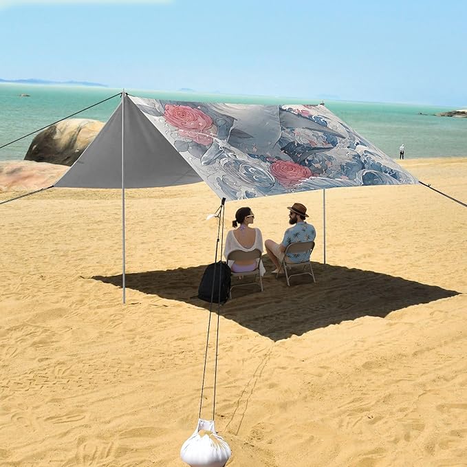 ALAZA Shark with Roses Beach Tent Sun Shelter Portable Canopy Sunshade for Outdoor Camping Picnics Backyard Fun 10x9 ft