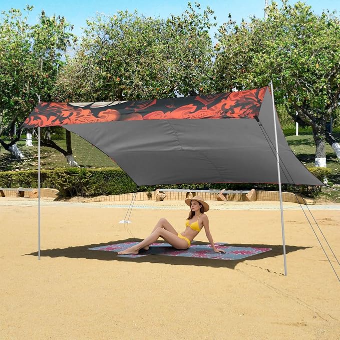 ALAZA The Day of Dead Halloween Skull and Skeleton Beach Tent Sun Shelter Portable Canopy Sunshade for Outdoor Camping Picnics Backyard Fun 10x9 ft