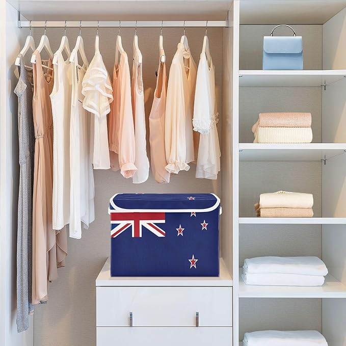 New Zealand Flag Zealander Kiwi National Blue Storage Bins with Lid Foldable Clothes Organizer Storage for Clothes for