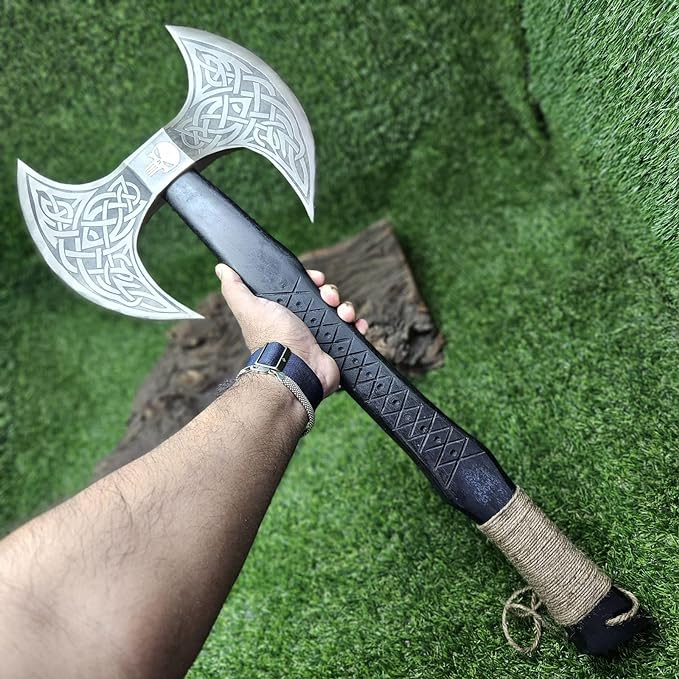 Poshland AX-7001 Custom Gift Forged Carbon Steel Viking Axe with Rose Wood Shaft Double Edge Axe