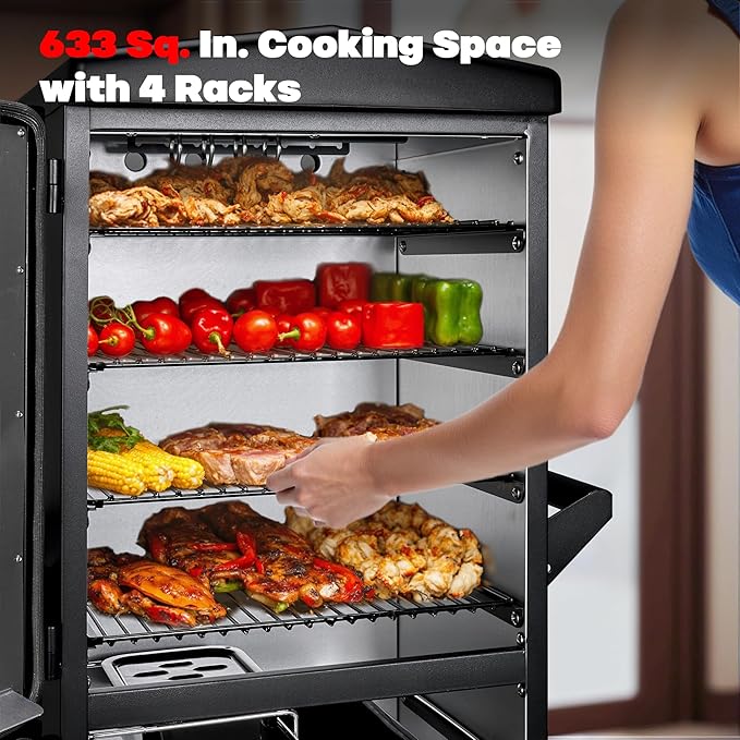 Digital Electric Smoker with Cover LED Display Build in Meat Probe Large Capacity BBQ Smokers 4 Racks Smoke More with 633 sq in Cooking Area