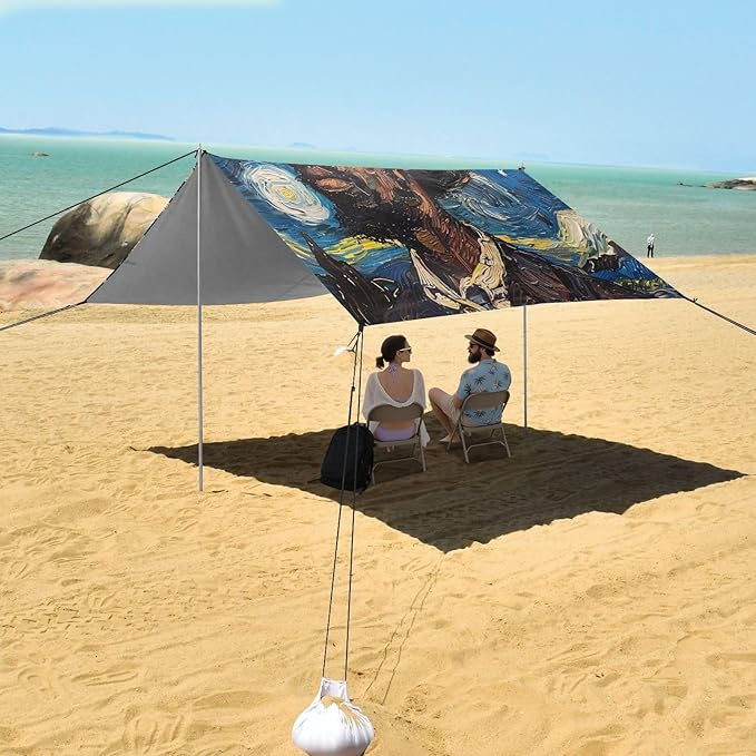 ALAZA African American Gogh Starry Sky Beach Tent Sun Shelter UPF50+ Protection Beach Shade Canopy w/ 4 Sandbags for Outdoor Camping Fishing Backyard Fun Picnic 10x9 ft