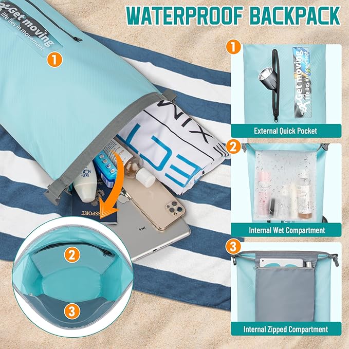 BKNOOU Dry Bag Waterproof Backpack for Women Men 10L/20L Roll Top Dry Bags for Kayaking Waterproof Bag for Travel Boating Beach Camping Hiking &amp Rafting Dry Storage Bag with Phone Pouch