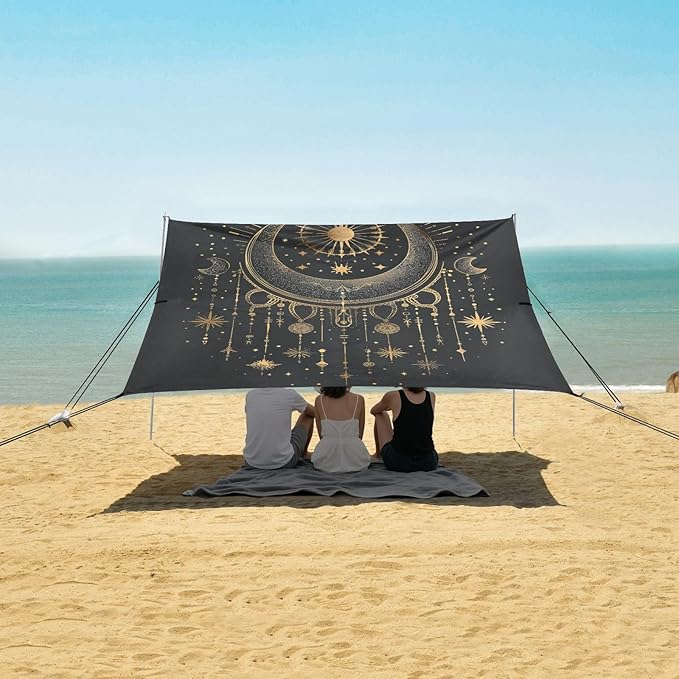 ALAZA Astrology Stars Crescent Beach Tent Sun Shelter Portable Canopy Sunshade for Outdoor Camping Picnics Backyard Fun 10x9 ft