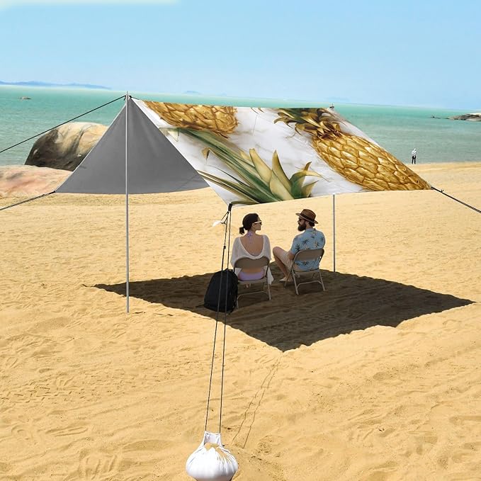 ALAZA Pineapples Marble Background Beach Tent Sun Shelter Portable Canopy Sunshade for Outdoor Camping Picnics Backyard Fun 10x9 ft