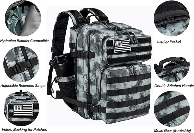 LHI Tactical Military Backpack for Men and Women 25L/35L Army Assault Pack Bag Small Rucksack with Bottle Holder