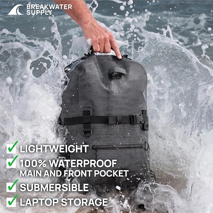Breakwater Supply™ Fogland CORDURA Waterproof IP68 Submersible Backpack | Tech Bag with Laptop Sleeve &amp Airtight Zippers for Travel Work Commute College Gaming Unisex TPU (Goshen Gray 25L)