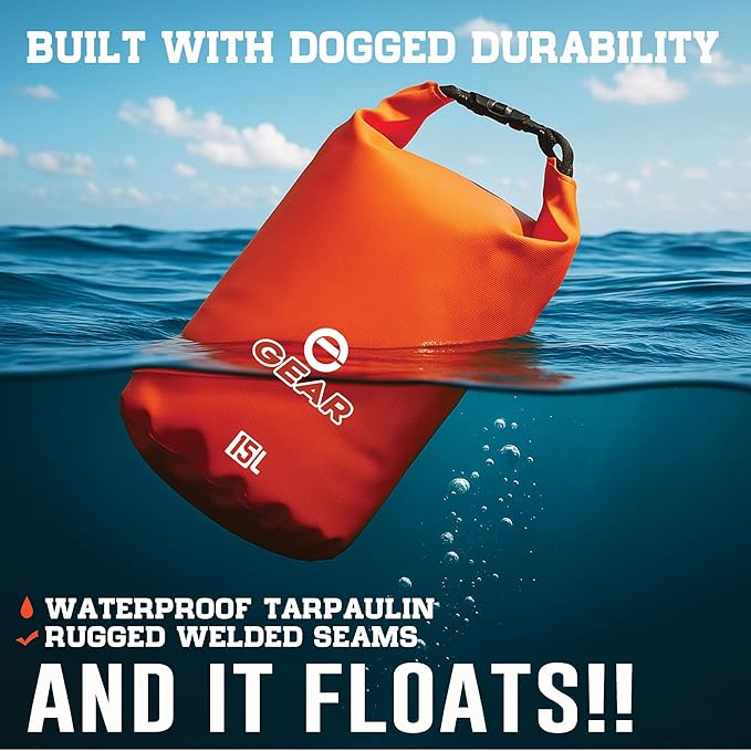 Enthusiast Gear Dry Bag 15L – Waterproof Floating Roll Top Dry Sack for Kayaking Boating Camping &amp Beach – Includes Quick Dry Microfiber Towel (Green)