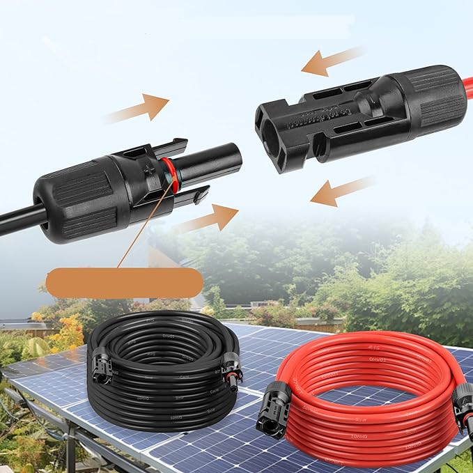 Solar Panel Extension Cable - 10AWG 15FT Solar Wire with Female &amp Male Waterproof Connector PV Wire for RV Photovoltaic Systems Home Boat Solar Panels Car(15 feet Red + 15 feet Black)