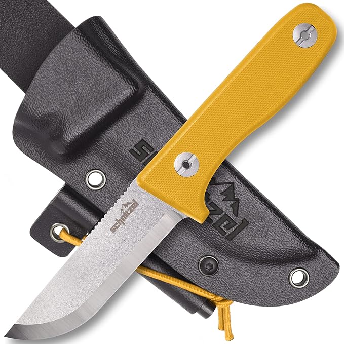 SCHNITZEL DU Kids Whittling Knife – Fixed Blade Outdoor Knife for Wood Carving and Beginners Yellow