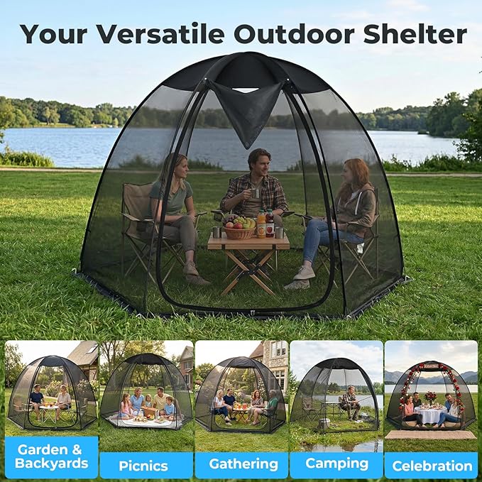 Alvantor® Pop Up Screen House Tent Snap-fit Mesh Screen Gazebo with Peaked Roof Portable Screen Room Canopy Shelter with Sandbags for Camping Backyard Picnic