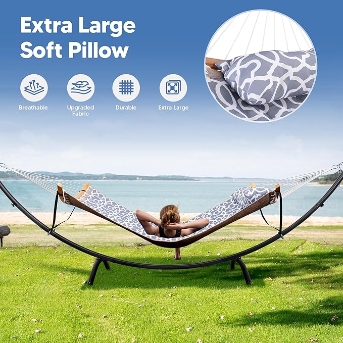 SUNCREAT Portable Outdoor Hammock with Stand Double Hammock with Stand for Outside Patent Pending Gray