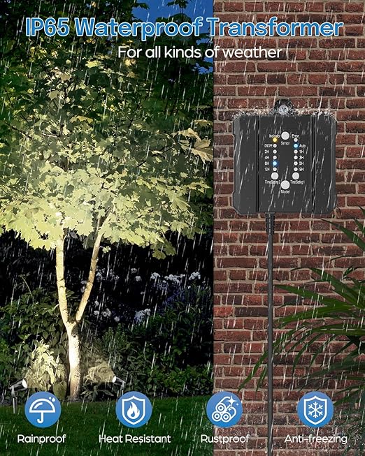 HIBOITEC Low Voltage Landscape Lighting 1200LM 12W with Connectors 100W Transformer Photocell Sensor and Timer Spotlights Landscape Lights Kit IP65 Waterproof 5000K for House Yard Trees Garden 8 Packs