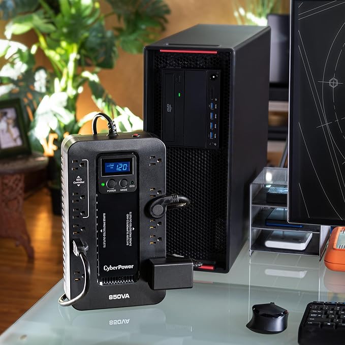 CyberPower EC850LCD Ecologic UPS Battery Backup and Surge Protector 850VA/510W 12 Outlets ECO Mode Compact UL Certified