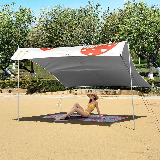 ALAZA Beautiful Mushroom Beach Tent Sun Shelter Portable Canopy Sunshade for Outdoor Camping Picnics Backyard Fun 10x9 ft