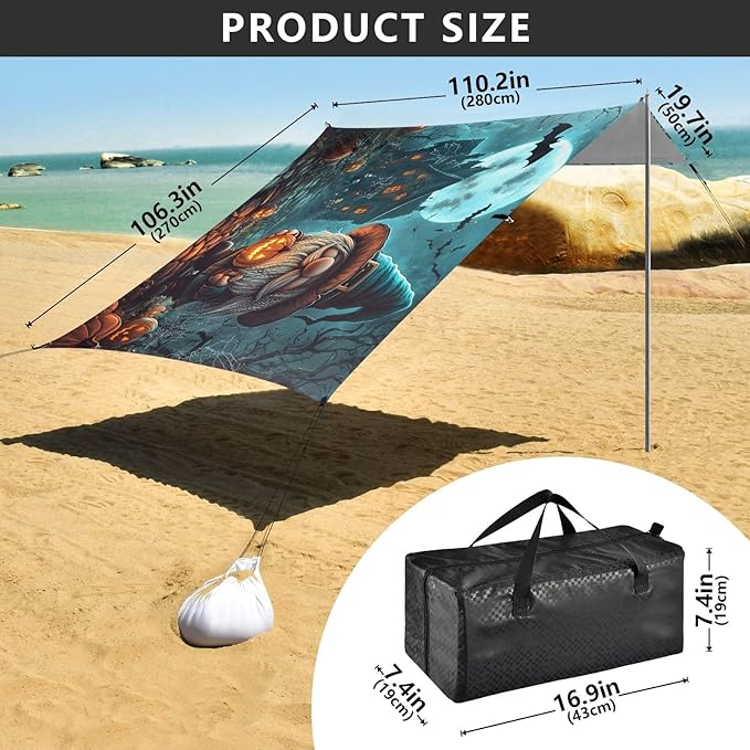 ALAZA A Halloween Gnome Dressed in A Witchs Hat and Holding Beach Tent Sun Shelter UPF50+ Protection Beach Shade Canopy w/ 4 Sandbags for Outdoor Camping Fishing Backyard Fun Picnic 10x9 ft
