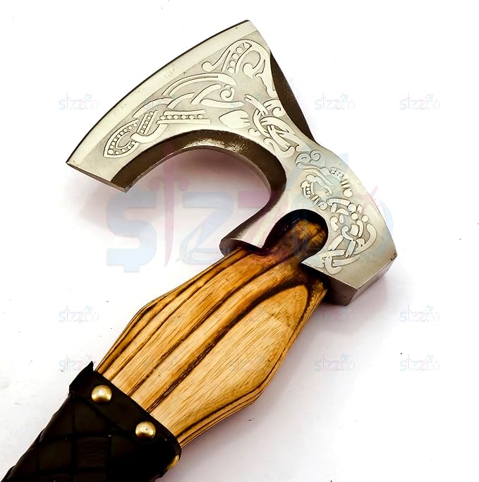 Custom Forged Carbon Steel Viking Style Bearded Axe - Real Hatchet Throwing &amp Camping Axe with Leather Wrap Best Gift for Anniversary Valentine's Day Birthday with Premium Leather Sheath