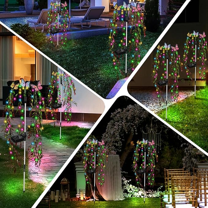 Solar Garden Lights Outdoor Decorative Waterproof 69LED Swaying Tree Solar Lights for Outside Butterfly Flower Lights Solar Power Yard Decor for Pathway Patio Lawn Grave Decorations