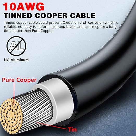 2Pcs 50 Feet 10AWG(6mm²) Solar Extension Cable with Female and Male Connector ＆ Storage Bag Solar Panel Tinned Copper Wire Cable Weatherproof for Home RV Camper Ferry (50FT Red+50FT Black)