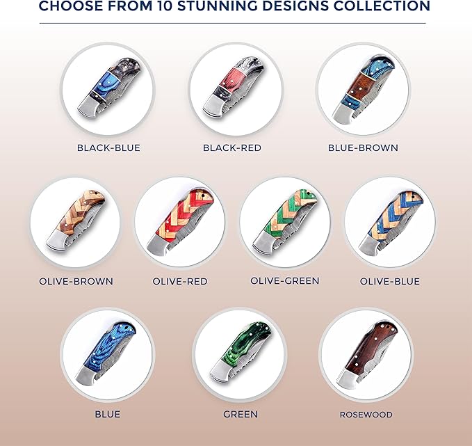 Custom Pocket Knife gifts for Men Personalized Damascus Folding Knife Engraved Gifts for Him Dad Boyfriend Husband Anniversary Groomsmen Gifts. Custom Knife for Camping Hunting Everyday Carry (