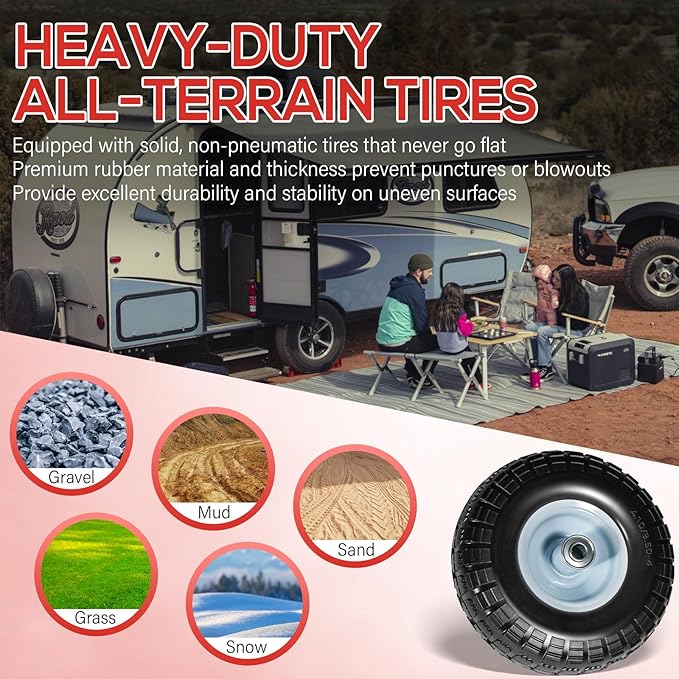 All Terrain Wheel Kit Fits for Honda EU3000is Generator Heavy-Duty Solid Never-Flat Tires Replaces for 06423-ZS9-020AH