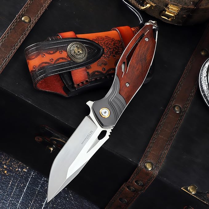 Pocket Knife Hunting Knives &amp Tools Knifes HRC 62 Desert Ironwood Handle Hand-Carved Vegetable-Tanned Leather Sheath Folding Knife for Men
