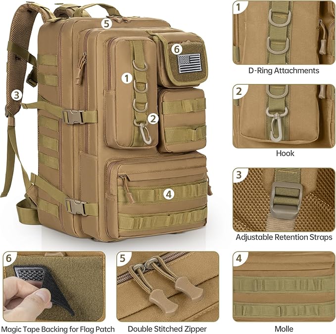 ANILD Tactical Backpack Army 3 Days Assault Pack Bag Military Molle Backpack Heavy Duty Rucksack Water Resistant