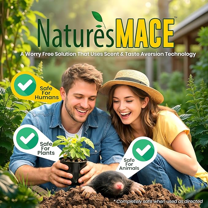 Nature's MACE Mole &amp Vole MACE – Yard &amp Garden Granules Castor Oil Formula Outdoor Use Plant &amp Pet Safe 160 Fl Oz (Pack of 1)