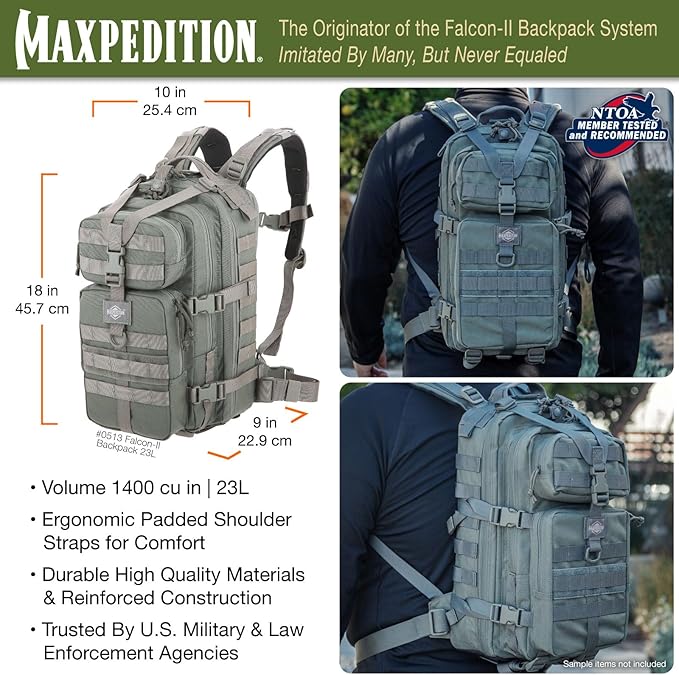 MAXPEDITION Falcon-II Backpack 23L Tactical Backpack Survival Pack Bug Out Bag MOLLE Go Bag for EDC 0513