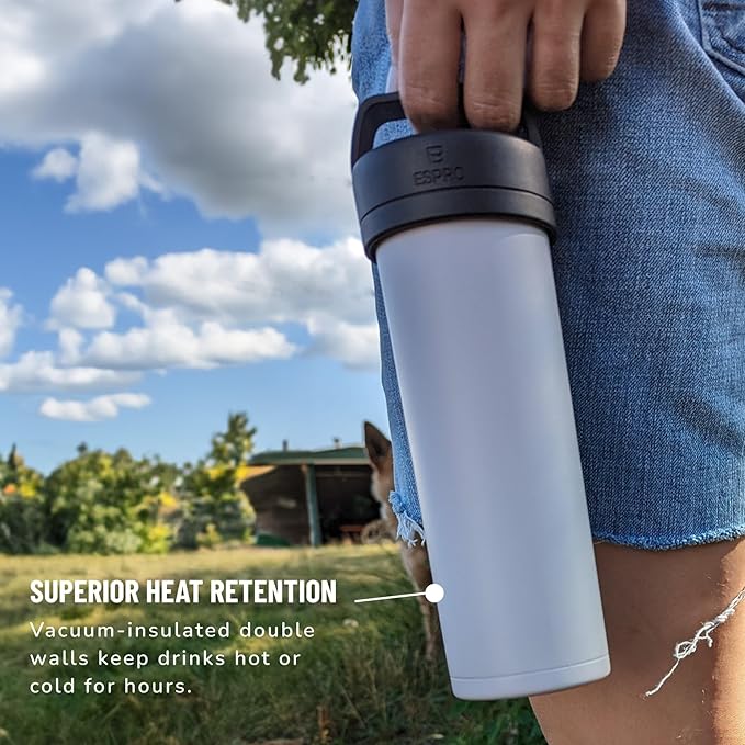 ESPRO Go P0 Ultralight French Press Coffee Maker for Travel Vacuum Insulated Stainless Steel 16 Ounces Light Pink