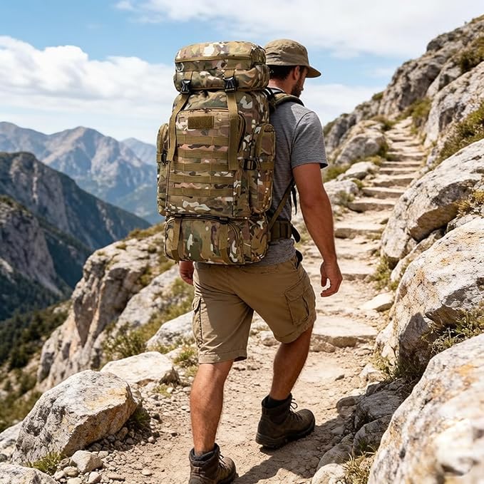 80L Camping Hiking BackpackMolle Military Tactical Rucksack BackpackWaterproof Lightweight Hiking Backpack for Outdoor (CP Camo 80L)