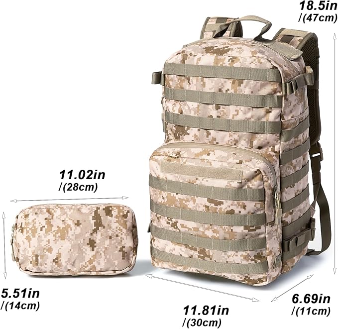 MT Military Rucksack Style Assault Pack Compatible with FILBE System – Tactical MOLLE Backpack for Outdoor Hiking Camping Hunting – Modular 30L Capacity Marpat Desert