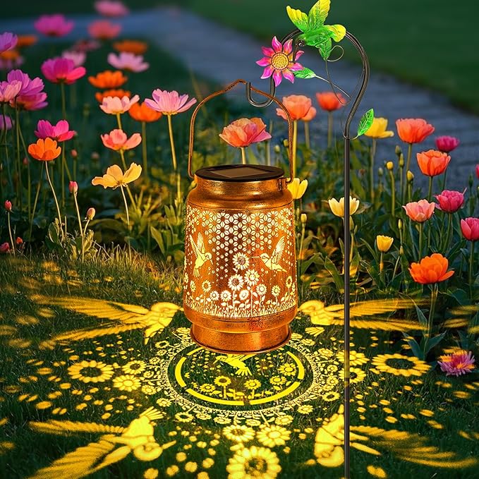Hummingbird Sunflower Solar Lanterns Outdoor with Shepherd Hook Birthday Gift Mothers Day Gift for Women Mom Grandma Wife Daughter Waterproof Hanging Lights Decor for Yard Garden Patio Porch Lawn