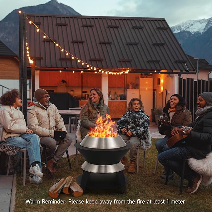 ONBRILL 26 Inch Smokeless Firepit Outdoor Fire Pit with Waterproof Lid Removable Ash Pan Handbag 2 in 1 Stainless Steel Potable Fire Pits for Outside Wood Burning Bonfire Camping Picnic Black