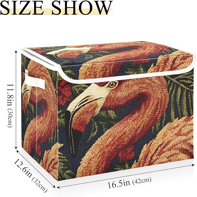 Storage Cube with Lid Art Flamingo Print 16.5×12.6×11.8 IN Collapsible Large Capacity Foldable Storage Basket Bin Organizer