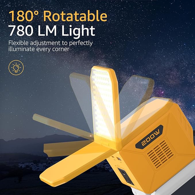 Power Inverter for DeWalt 20V Battery 200W (350W Peak) Portable Power Station Outdoor Generator Battery Converter with 2 USB-A &amp1 USB-C&amp110V AC &amp 500 LM LED Light (Tool Only)