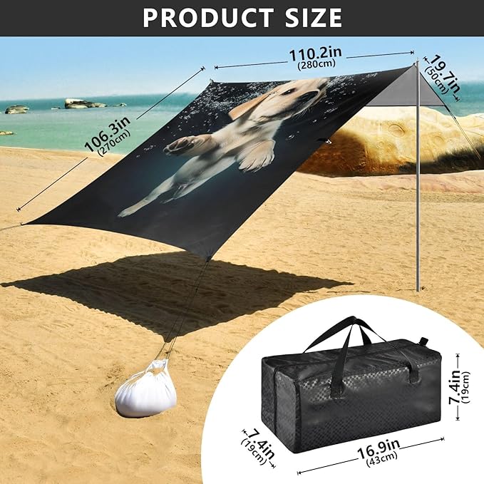 ALAZA Funny Puppy Underwater Beach Tent Sun Shelter Portable Canopy Sunshade for Outdoor Camping Picnics Backyard Fun 10x9 ft