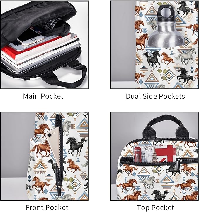 Cool Wild horses western tribal Backpack with Adjustable Padded Straps Backpacks for Running Travel Hiking Camping