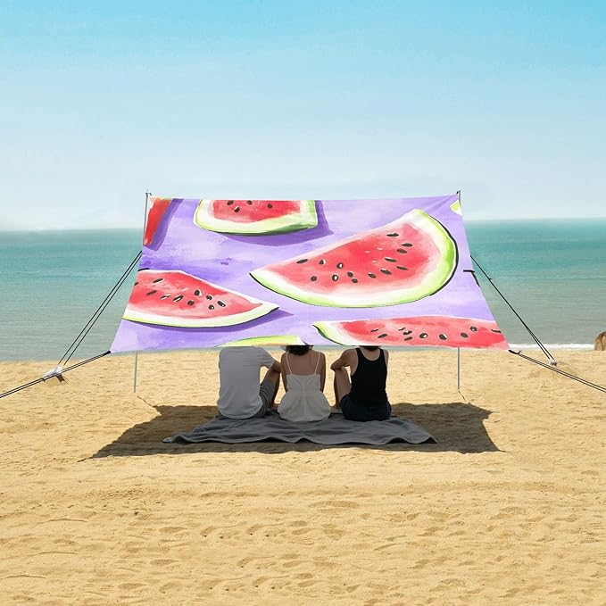 ALAZA Watermelon Purple Background Pattern Beach Tent Sun Shelter Portable Canopy Sunshade for Outdoor Camping Picnics Backyard Fun 10x9 ft